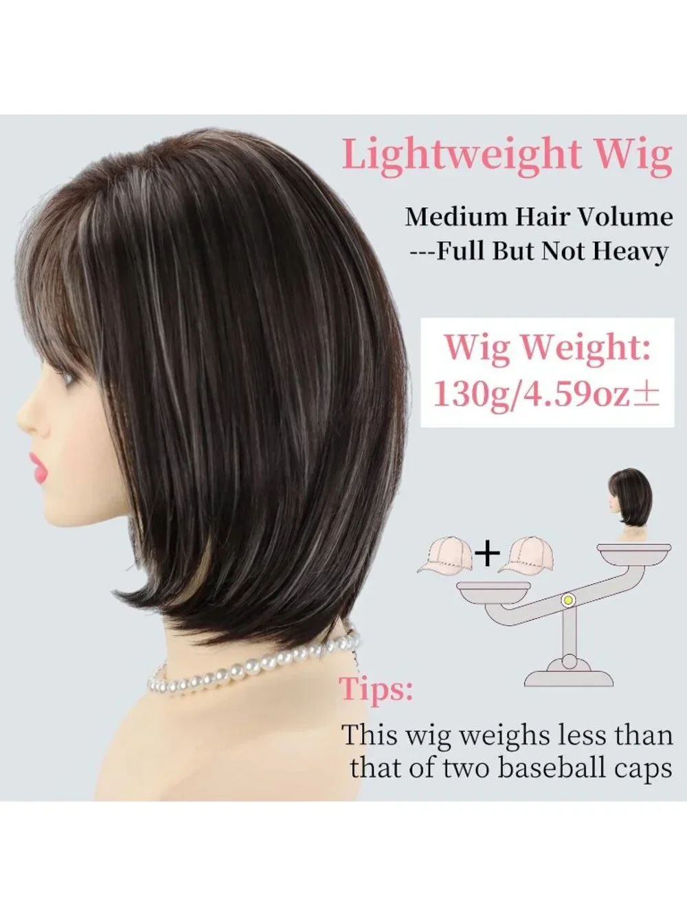 Women's Brown Silver 12 Inch Mid Length Heat Synthetic Straight Layered Bob Wigs
